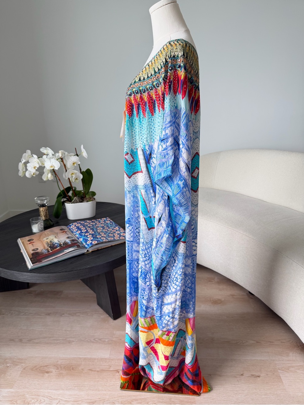 Camilla Silk Crystal Embellished Caftan Kaftan One Size NWT $600 Resort Cover Up - Picture 9 of 17
